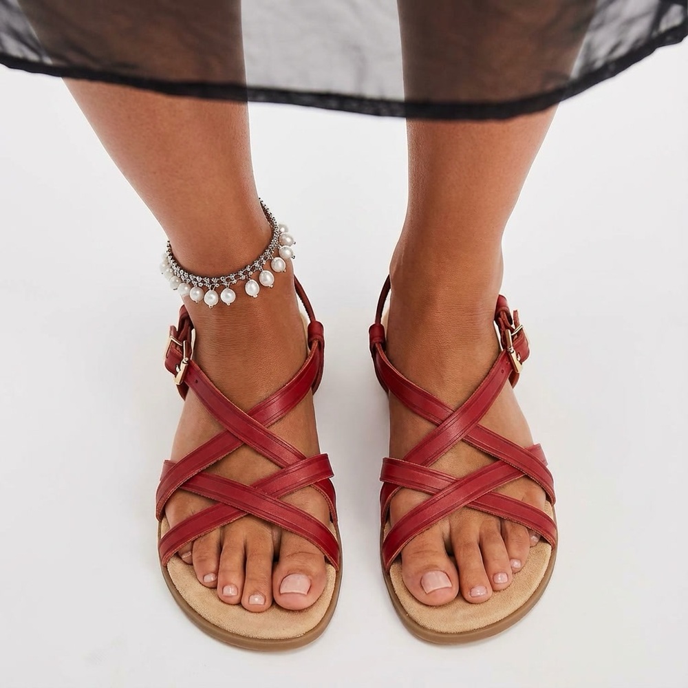 Genuine Leather Red Sandals - Picture 2 of 3
